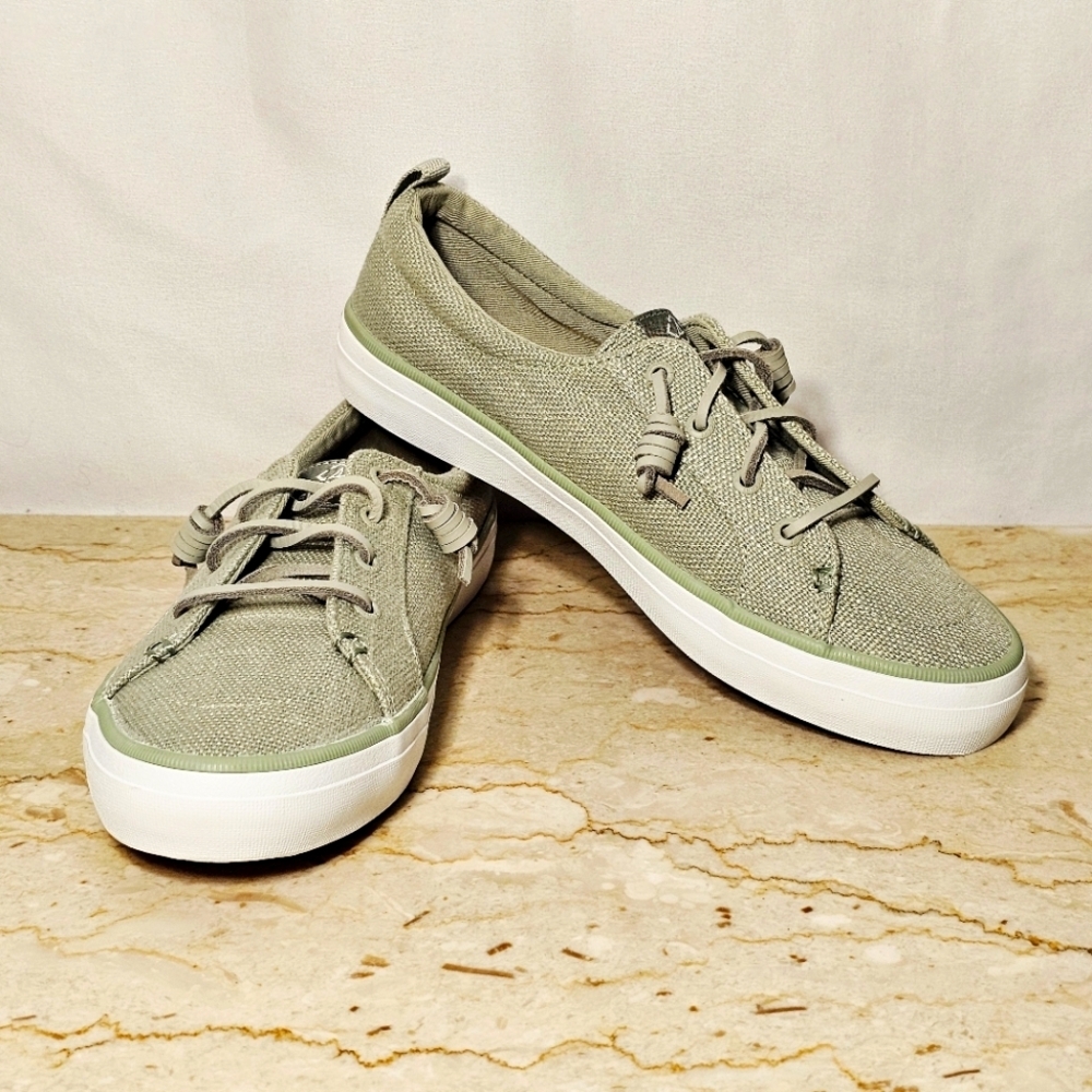 Sperry Womens Crest Vibe Sage Green Canvas Essential Sneakers Size 8.5M